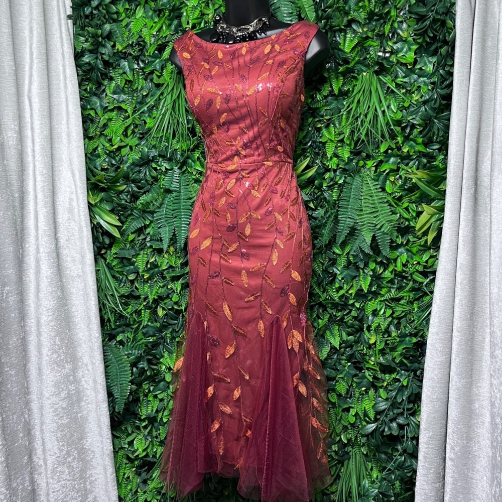 Formal Dress 8 Burnt Orange Sequin Leaf Mermaid Gown Sleeveless Formal New 4239